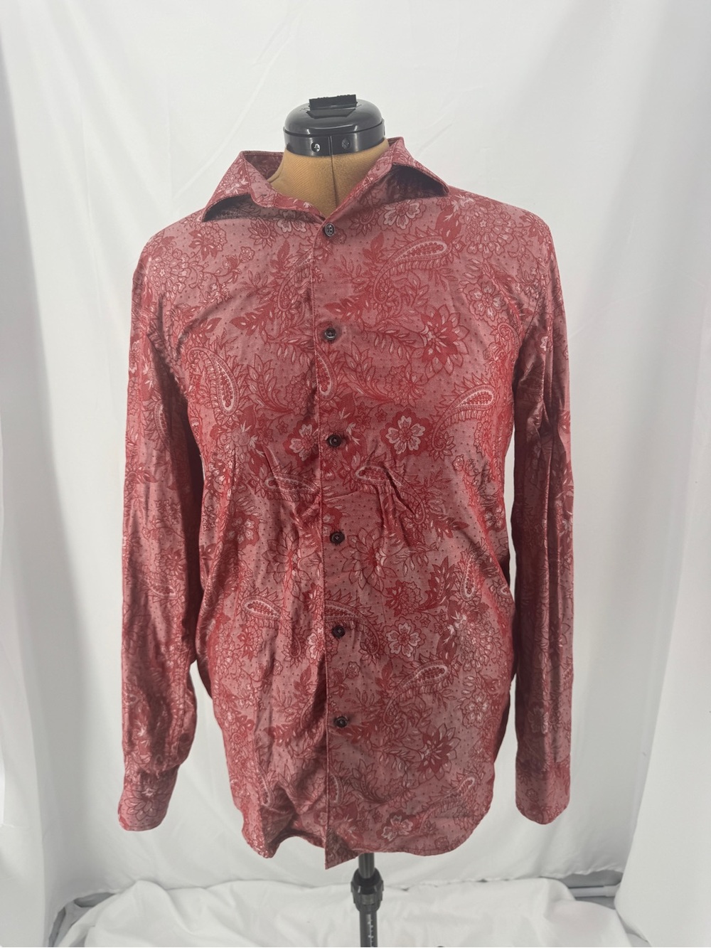 Men's Red Paisley Button-Up Shirt 0252